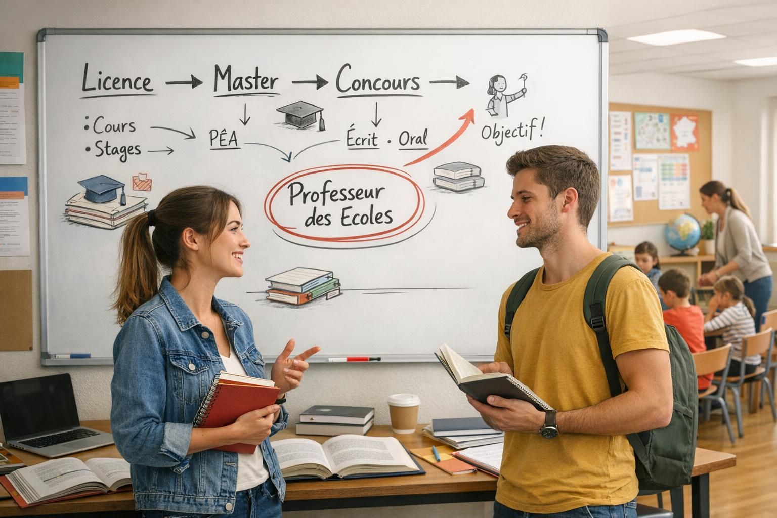Enseignant échangeant avec des élèves dans une salle de classe